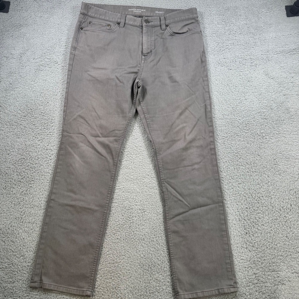 Banana Republic Traveler Straight Leg Chinos Pants Men 35x29 Gray‎ Cotton Blend